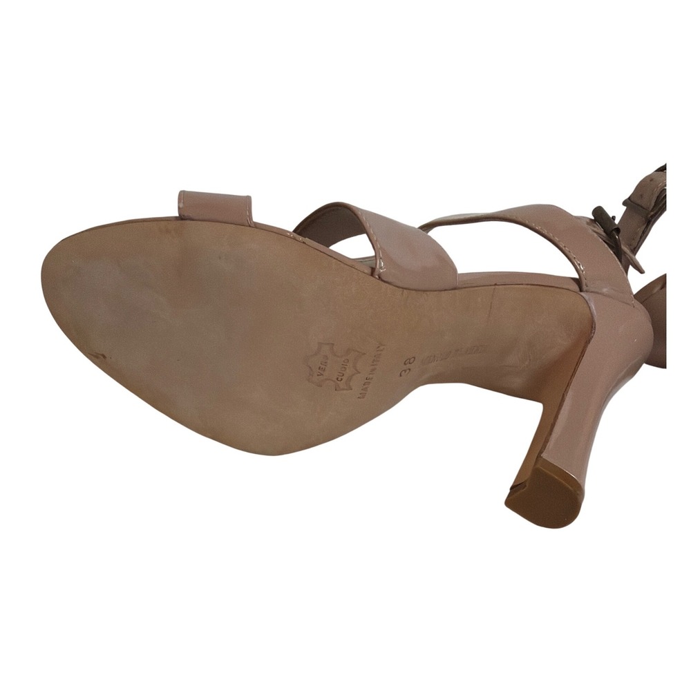 Manolo Blahnik Nude Patent Leather Lace Up Caged Sandals Heels Womens 38 Italy - Picture 7 of 8